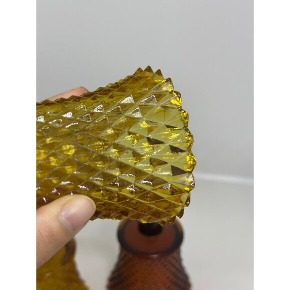 VTG Set of 4 Peg/Candle Holder Diamond Point Brown Amber Votive Cups Glass READ - Picture 8 of 10